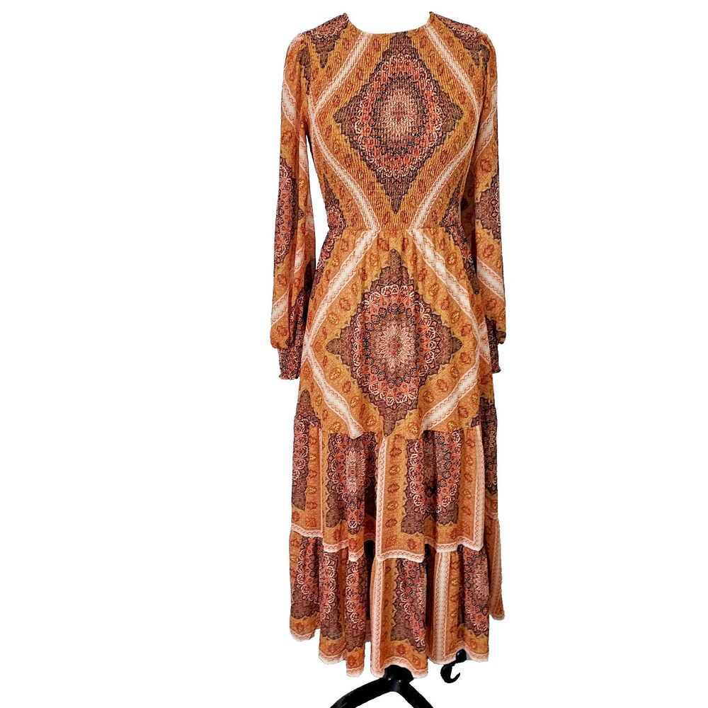 Flying Tomato Dress Womens Small Tiered Boho Smocked Prairie Cottage Earthy